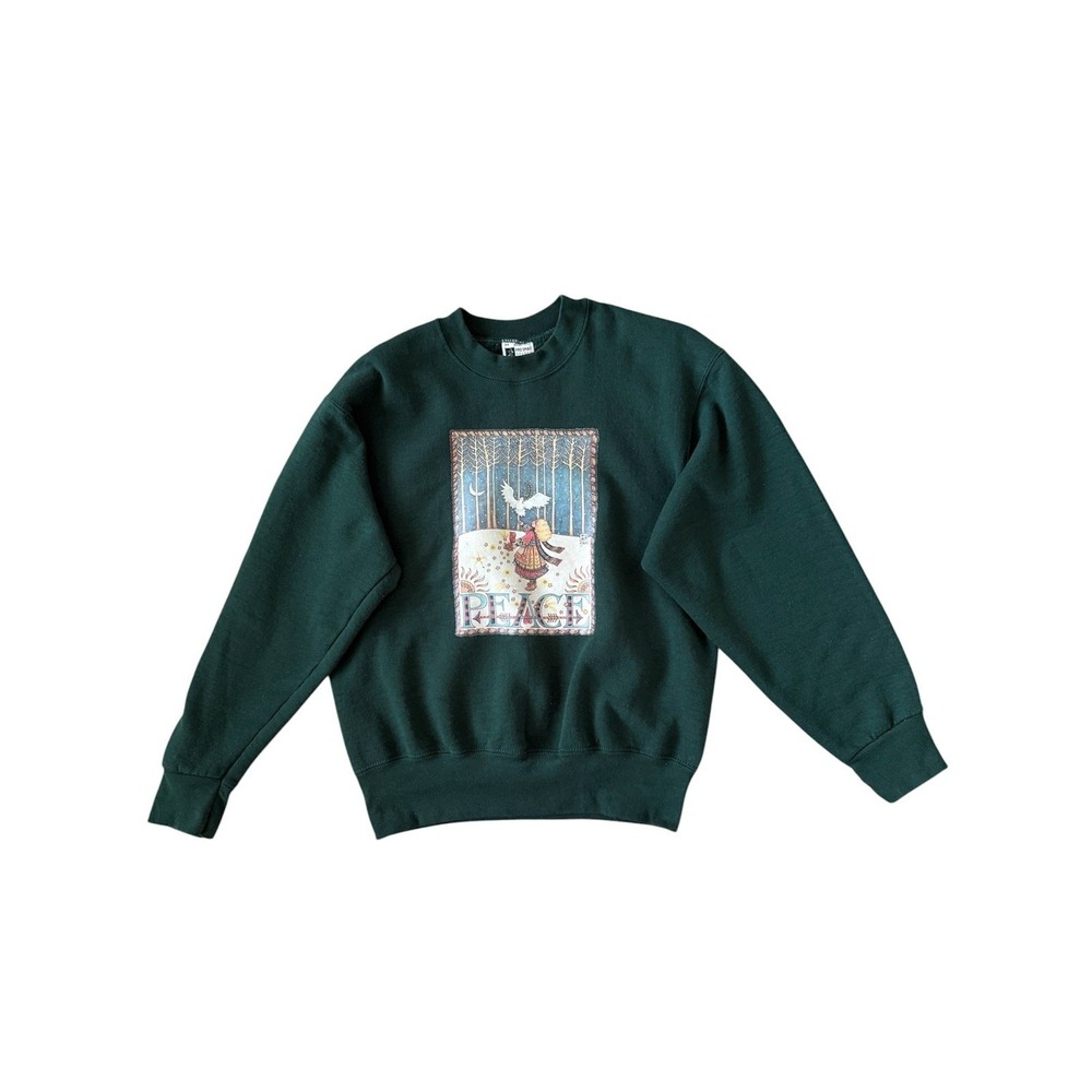 Vintage 80s Mary Engelbreit Sweatshirt Womens Medium Peace‎ Holiday Christmas